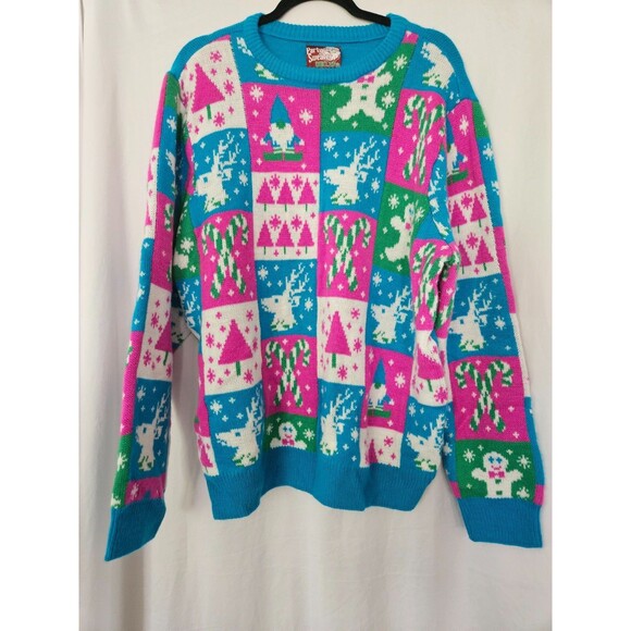 Party Sweater Dec. 25th Christmas Sweater XL Retro 90s Holiday Snowflake Reindee - Picture 1 of 6